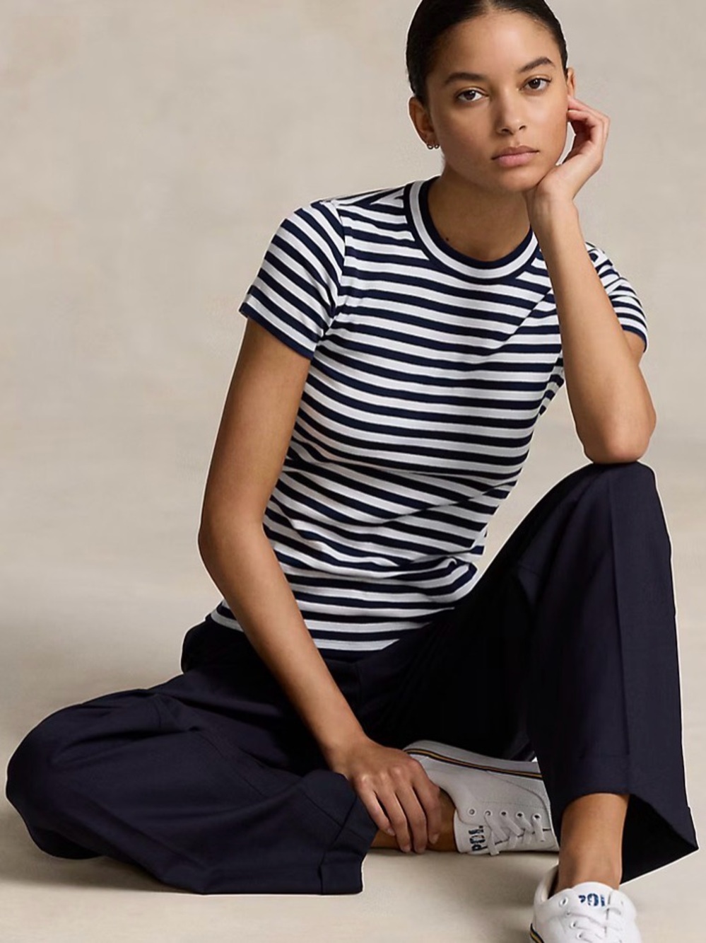 Polo by Ralph Lauren Navy and White Striped Short Sleeve Tee